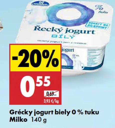 Milko Řecký jogurt 0% biely