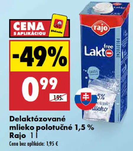 Rajo bezlaktózové mlieko polotučné 1,5 %