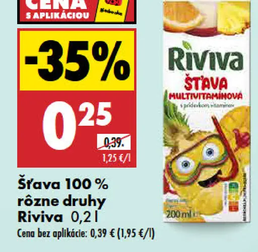 Šťava 100 % rôzne druhy Riviva
