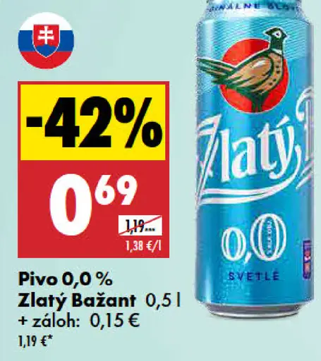 Zlatý Bažant 0,0% plechovka