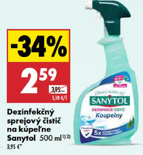 Sanytol dezinfekčný čistič na kúpeľne sprej