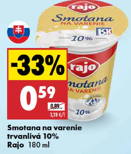 Rajo Trvanlivá smotana na varenie 10%