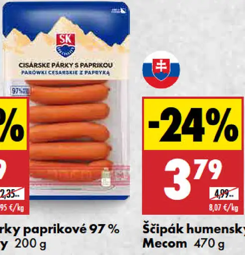 SK Špeciality Cisárske párky paprikové 97%