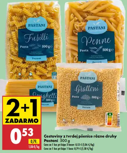 Cestoviny z tvrdej pšenice Pastani – fusilli, penne, špagety a grattoni