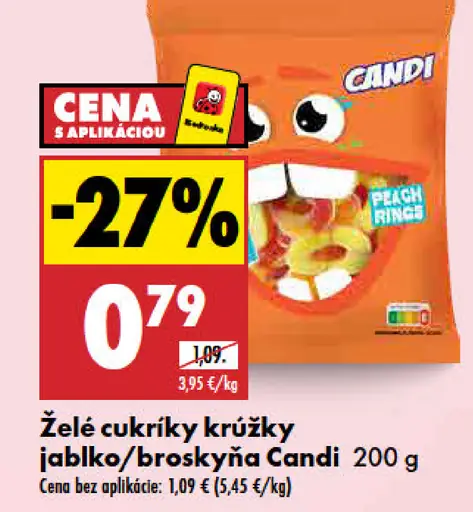 Candi želé cukríky krúžky jablko/broskyňa