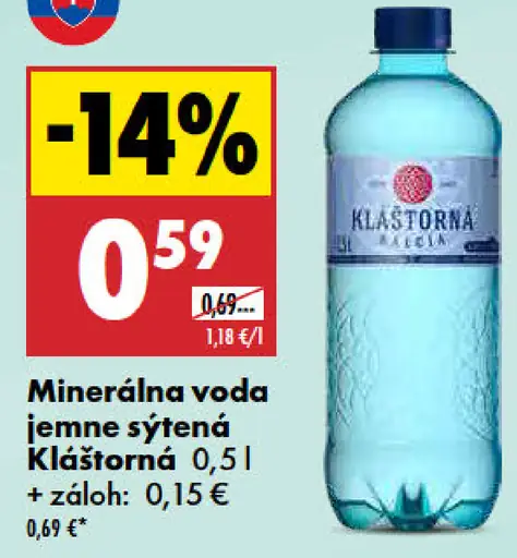 Minerálna voda jemne sýtená Kláštorná
