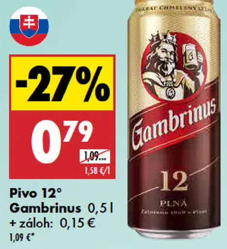 Pivo Gambrinus 12° plechovka