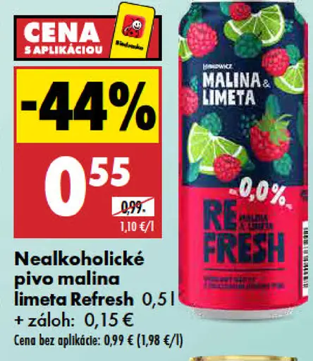 Nealkoholické pivo malina limeta Refresh plechovka