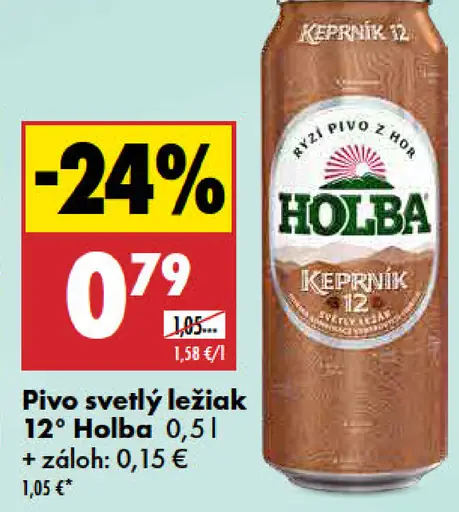 Pivo svetlý ležiak 12° Holba plechovka