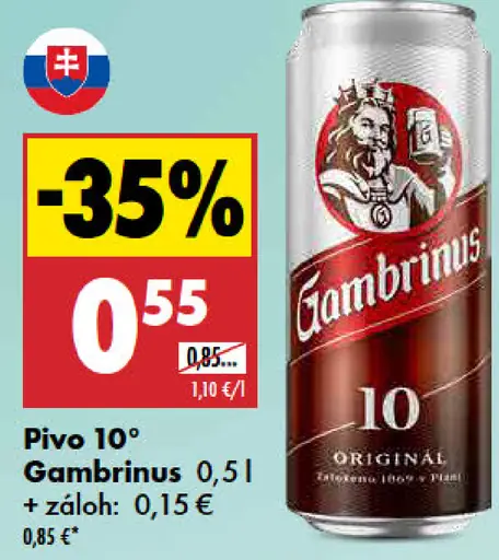 Pivo 10° Gambrinus plechovka
