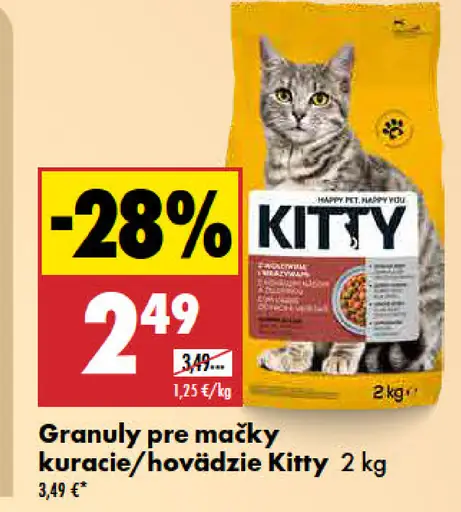 Kitty granulové krmivo pre mačky, kuracie a hovädzie