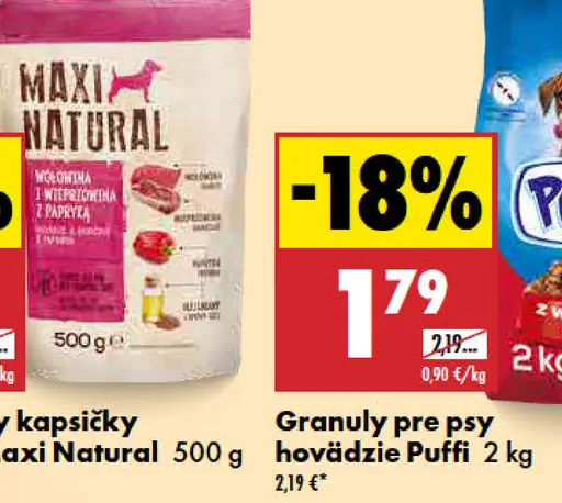 Pufi granulové krmivo pre psy, hovädzie