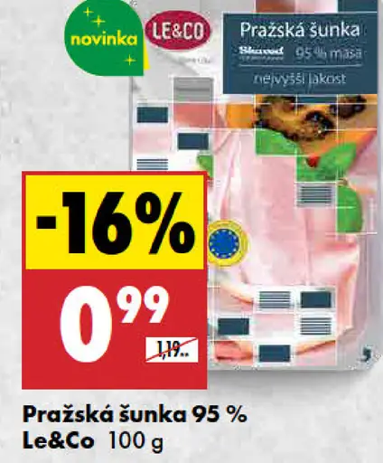 LE & CO Pražská šunka Špeciál 95% podiel mäsa