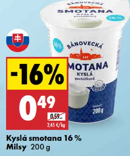 Milsy Kyslá smotana 16 %