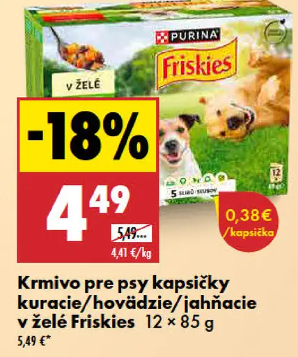 Friskies Krmivo pre psy kapsičky kuracie/hovädzie/jahňacie v želé