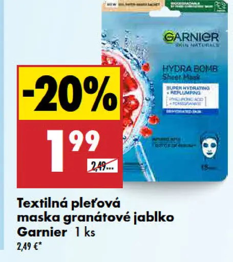 Garnier Hydra Bomb pleťová plátenná maska s granátovým jablkom