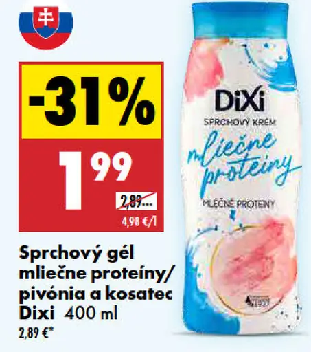 Sprchový gél s mliečnymi proteínmi a vôňou pivónie a kokosu Dixi