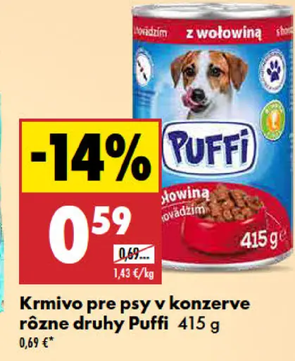 Puffi krmivo pre psy v konzerve hovädzie/kuracie