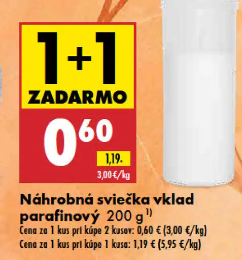 Náhrobná sviečka vklad parafínový