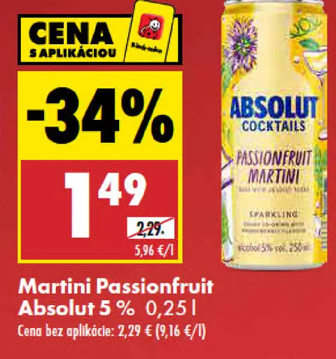 Absolut Cocktails Passionfruit Martini miešaný alkoholický nápoj sýtený