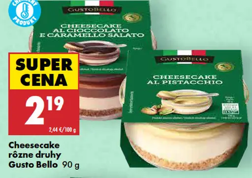 Gusto Bello Cheesecake rôzne druhy – čokoláda a slaný karamel, pistáciový