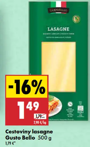Gusto Bello cestoviny lasagne