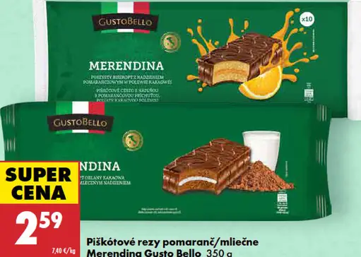 Gusto Bello piškótové rezy pomaranč/mliečne Merendina
