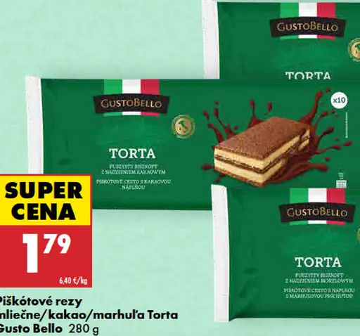 Gusto Bello piškótové rezy kakao/marhuľa Torta