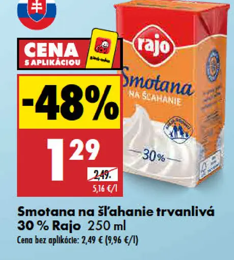 Rajo Smotana na šľahanie trvanlivá 30%