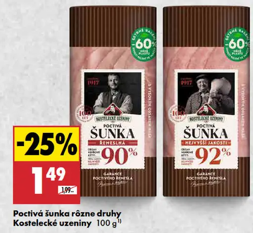 Kostelecké uzeniny Poctivá šunka rôzne druhy