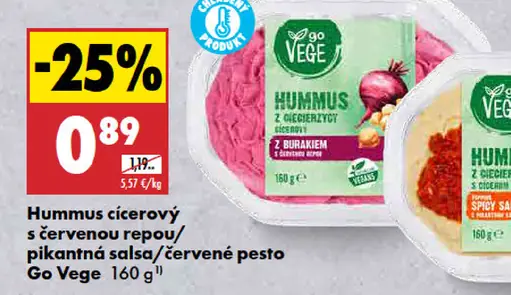Hummus cícerový s červenou repou, pikantná salsa, červené pesto Go Vege
