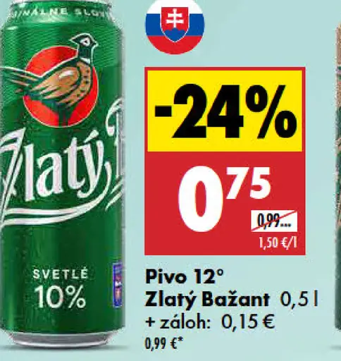 Pivo 12° Zlatý Bažant plechovka