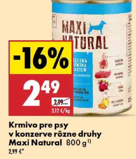 Maxi Natural krmivo pre psy v konzerve rôzne druhy