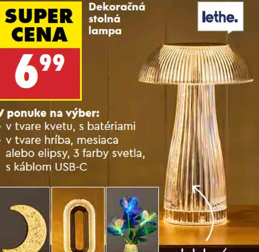 Dekoračná stolná lampa – kvet, hríb alebo elipsa