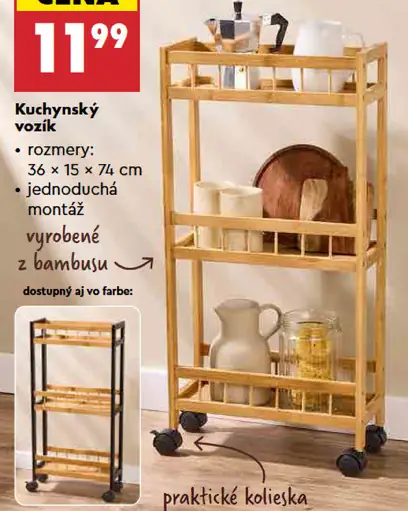 Kuchynský vozík z bambusu s praktickými kolieskami