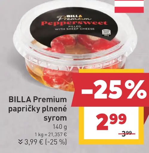 BILLA Premium papričky plnené syrom