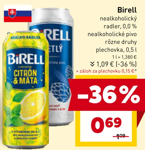 Birell nealkoholický radler Citron & Mäta