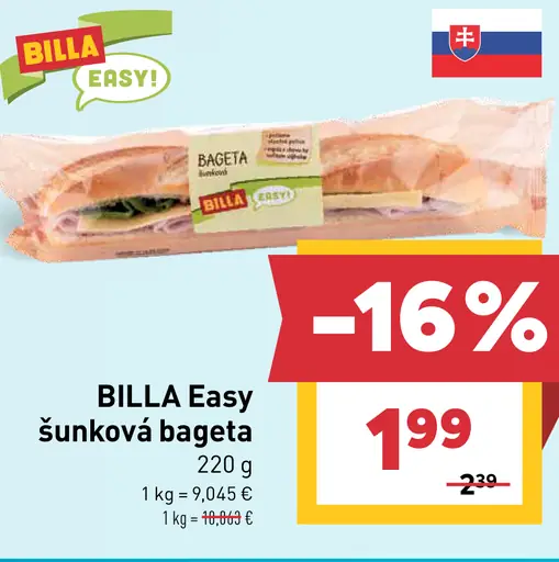 BILLA Easy Šunková bageta