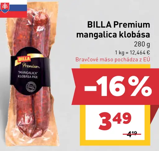 BILLA Premium mangalica klobása