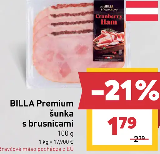 BILLA Premium šunka s brusnicami