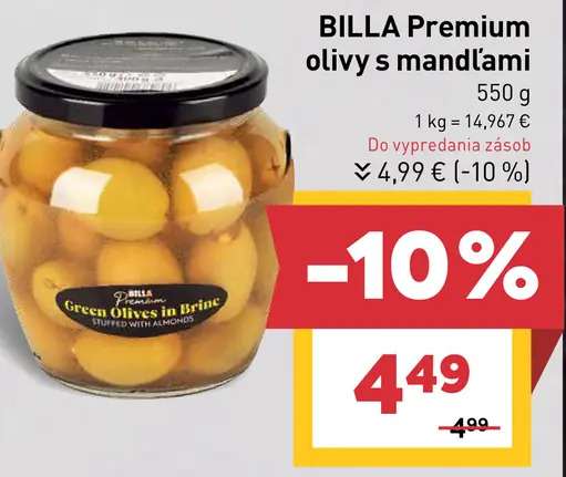 BILLA Premium olivy s mandľami