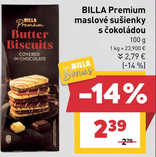 BILLA Premium maslové sušienky s čokoládou