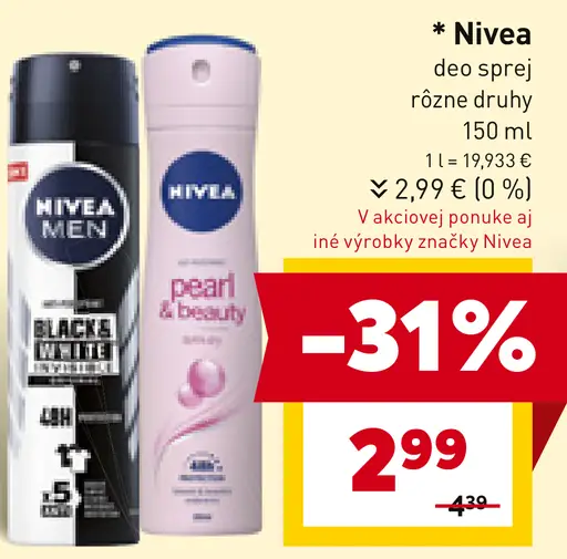 Nivea deo sprej rôzne druhy