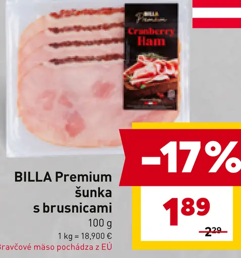 BILLA Premium šunka s brusnicami