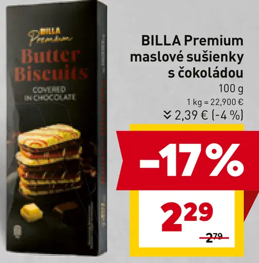 BILLA Premium maslové sušienky s čokoládou