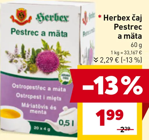 Herbex čaj Pestrecc a mätou