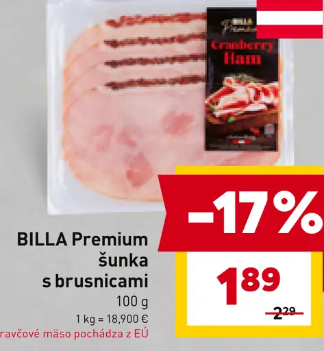 BILLA Premium šunka s brusnicami