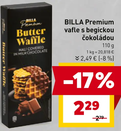 BILLA Premium vafle s begičkou čokoládou