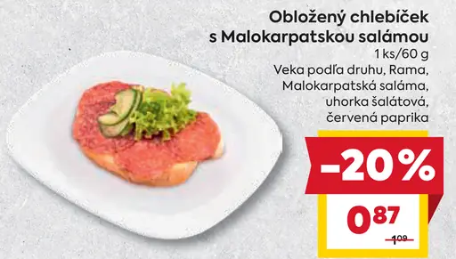 Obložený chlebíček s Malokarpatskou salámou