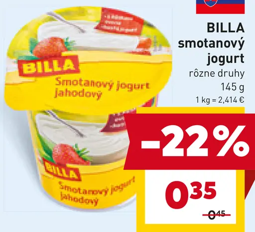 BILLA smotanový jogurt jahodový